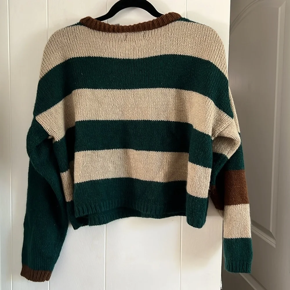 Vtg Striped Green and Cream Sweater Knit - Picture 4 of 4